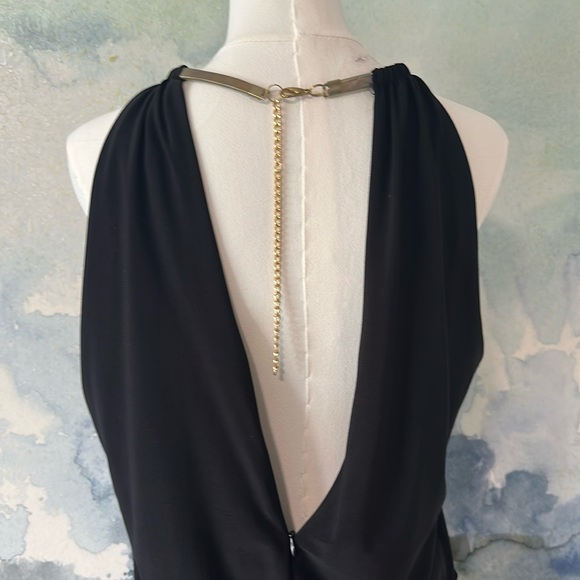 MSK M Backless Black Pant Suit with Gold Tone Neck Collar Necklace - Picture 5 of 9